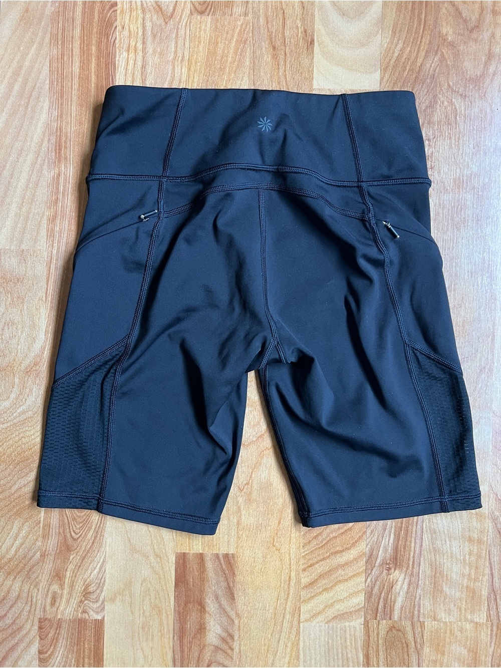 Athleta Black High-Rise Bike Shorts with Zip Pockets